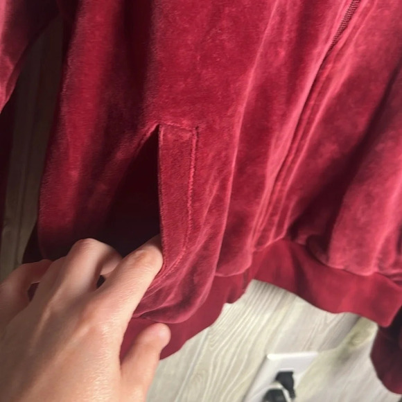 TNA Red Velour Velvet Long Sleeve Zip Front Jacket Sweater Top Size Large - Picture 2 of 6